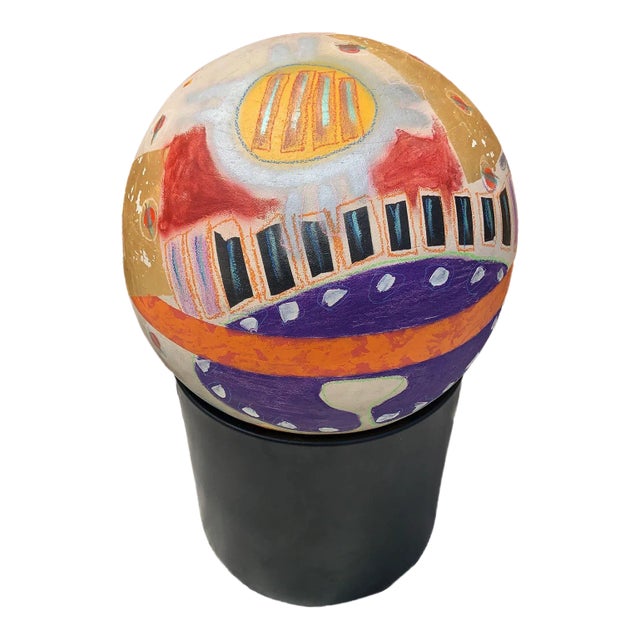 Mid Century Modern Multi Color Ball Sculpture on a Gainey Ceramics Planter For Sale