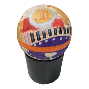 Mid Century Modern Multi Color Ball Sculpture on a Gainey Ceramics Planter