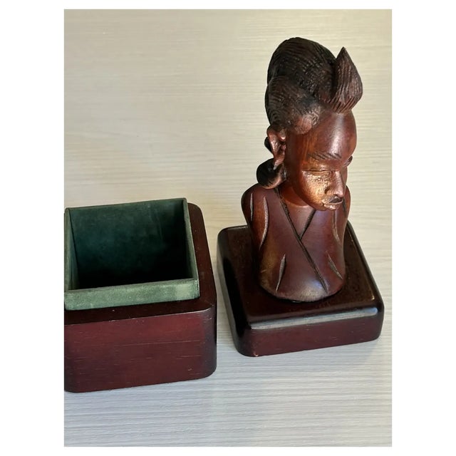 1990s Ooak Carved African Woman Figural Trinket Box For Sale - Image 5 of 8
