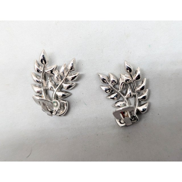 Blue Vintage Signed Crown Trifari Faux-Sapphire Leaf Clip Earrings- 2 Pieces For Sale - Image 8 of 8