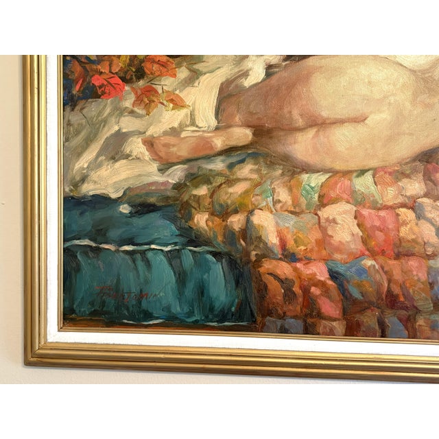 Textile Framed Original Tim Benjamin (American, 1958-Present) Oil Painting on Canvas 'Resting Nude' For Sale - Image 7 of 18