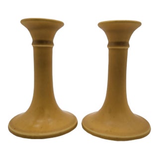 Rookwood Pottery Matte Yellow Candle Holders For Sale