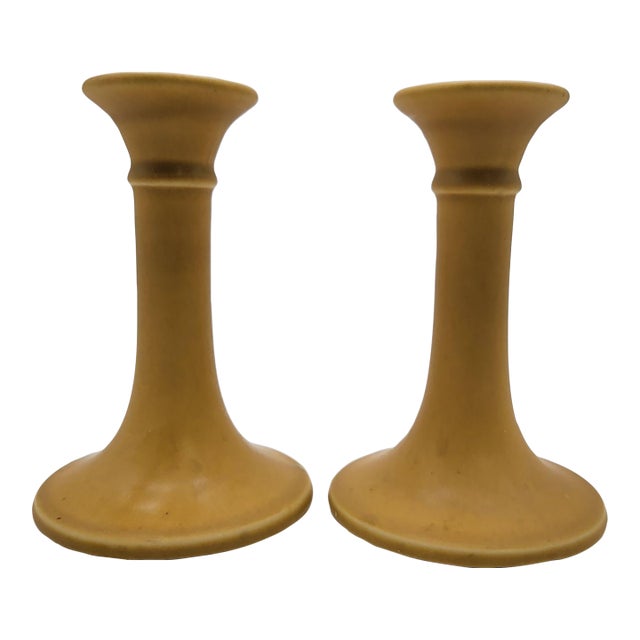 Rookwood Pottery Matte Yellow Candle Holders For Sale