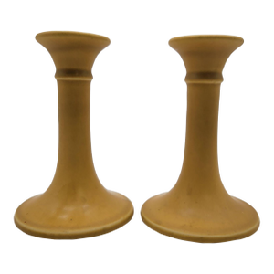 Rookwood Pottery Matte Yellow Candle Holders