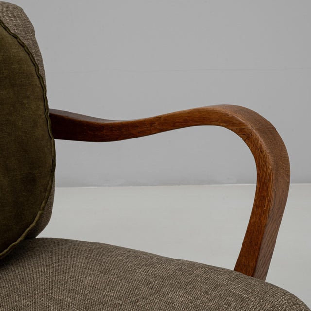 1940s Danish Art Deco Upholstered Armchairs With Round Pillows - A Pair For Sale - Image 11 of 18