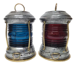Pair of Red and Blue Lens Boat Lanterns