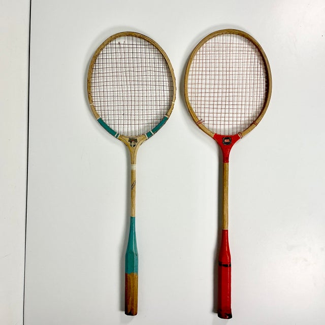 1950s Vintage Boho Chic Wood Badminton Rackets - Set of 2. For Sale - Image 4 of 9