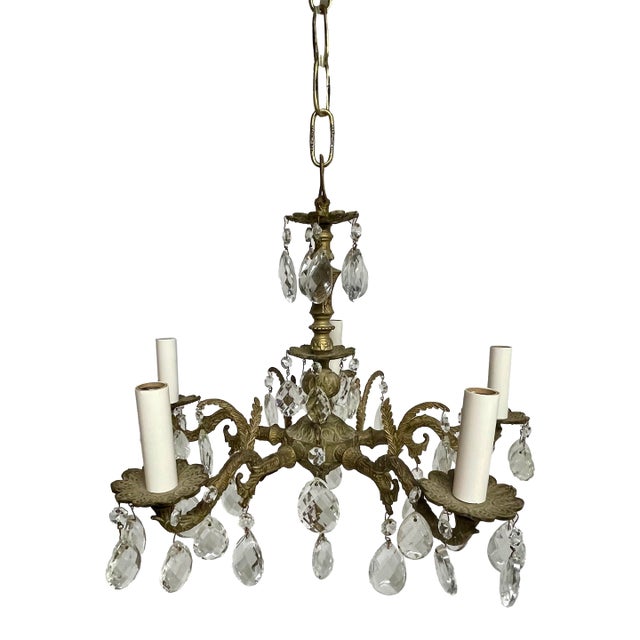 French Style Brass and Crystal Chandelier For Sale