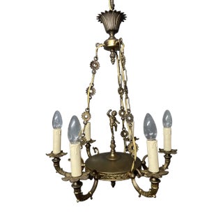 Vintage Brass Chandelier, 1930s For Sale