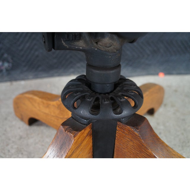 Antique Edwardian Quartersawn Oak Bankers Lawyers Desk Chair Leather Seat Swivel For Sale - Image 14 of 15