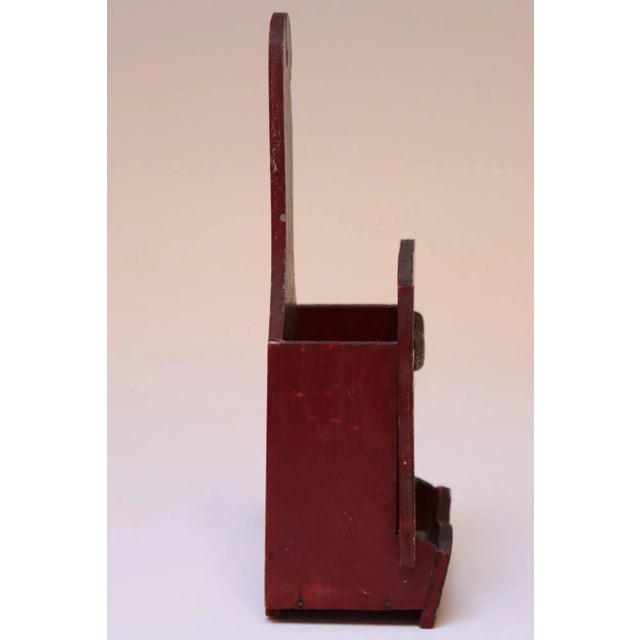 Vintage Folk Art Carved "Cat" Red Painted Matchbook Holder For Sale - Image 4 of 12