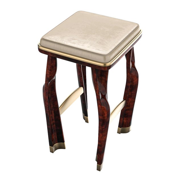 Art Deco "Pera" Bar Stool With Burl Walnut and Bronze Details, Hand Crafted For Sale - Image 3 of 8