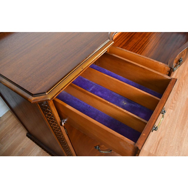 1930s Antique Mahogany Sideboard Server With Bookmatched Veneer and Claw Feet For Sale - Image 14 of 18