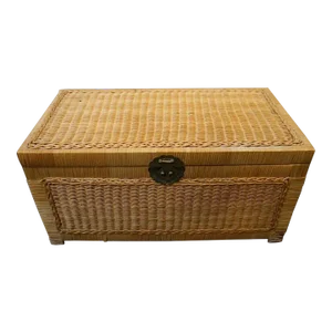 Mid-Century Asian Style Wicker and Brass Blanket Chest