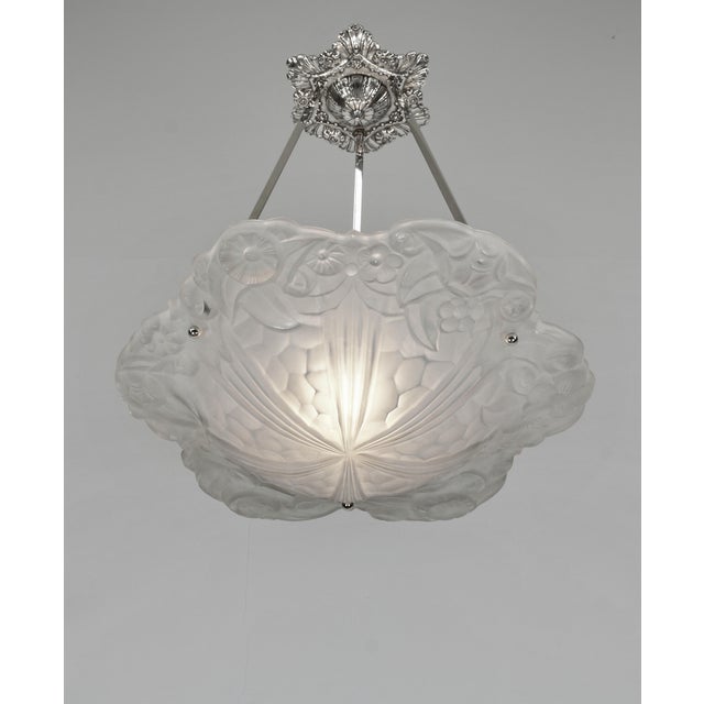 Art Deco Huge French Art Deco Pendant Light by Degue 1930 France For Sale - Image 3 of 11