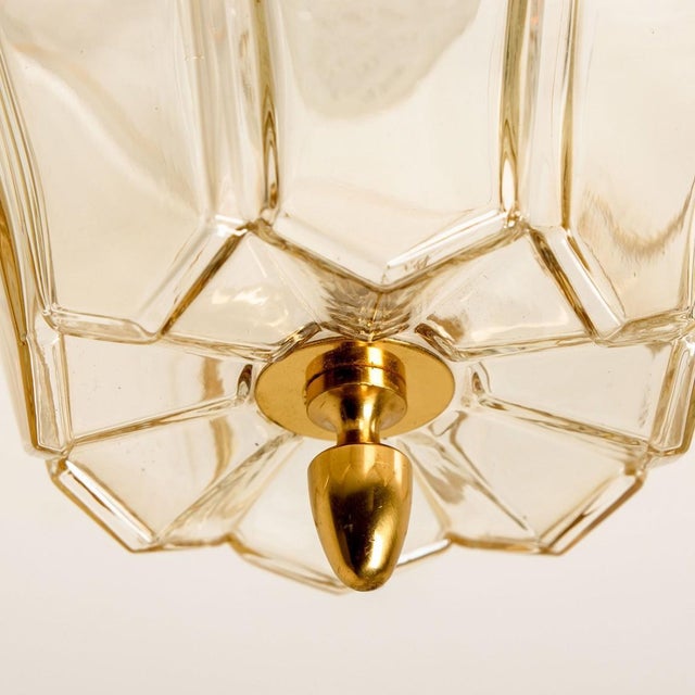 Metal Flower Shaped Flush Mount in Clear Glass and Brass from Limburg, 1970 For Sale - Image 7 of 16