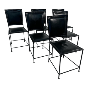 Set of 6 Leather and Iron Vintage Italian Dining Chairs, 1970s