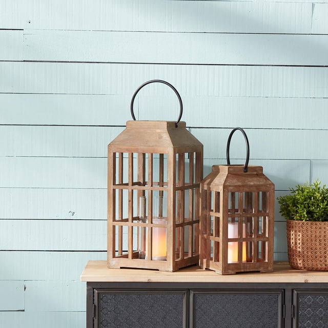 Modern Natural Wooden Lantern with Glass Hurricane For Sale - Image 3 of 3