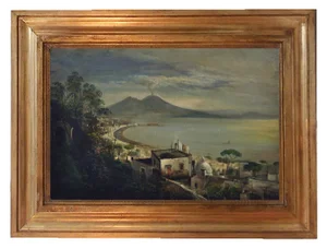 Ettore Ferrante, Italian Landscape Painting, Naples, Posillipo School, Oil on Canvas, Framed
