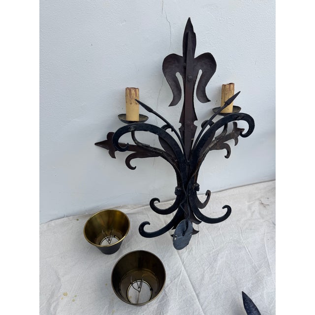 Metal 1980s Black French Metal Sconces - Set of 6 For Sale - Image 7 of 12