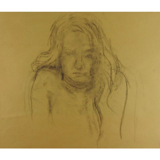 Charcoal Portrait Study & Nude 2 Drawing in 1 For Sale