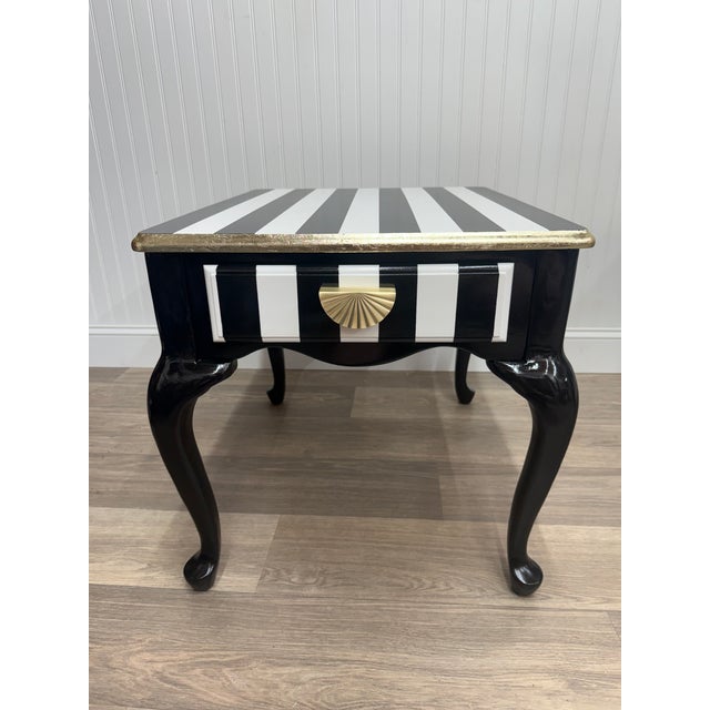 1960s Hand-Painted Striped Side Tables With Gold Leaf Detail — Set of 2 For Sale - Image 4 of 10