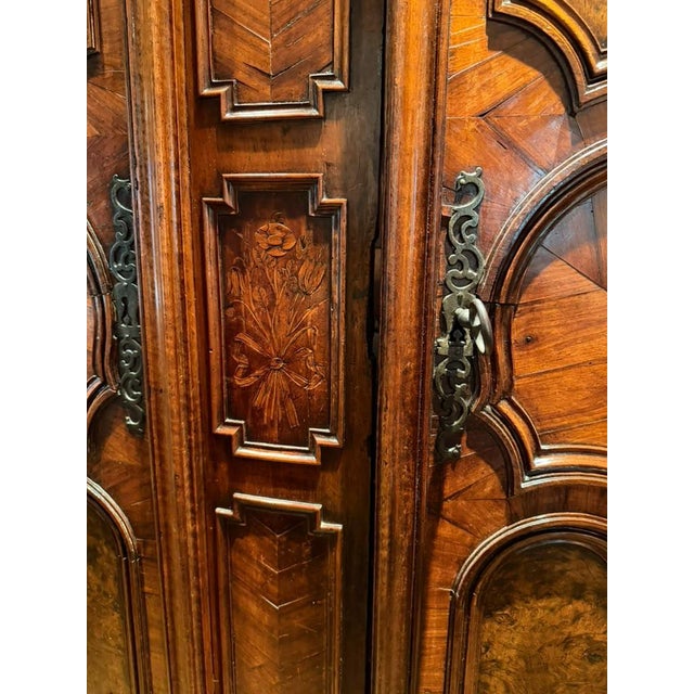 18th Century French Louis XV Walnut Armoire With Burr Elm, Chevron Inlay, Circa 1770 For Sale - Image 15 of 17