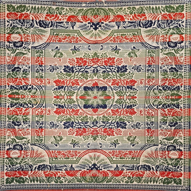 Mid-19th Century American Jacquard Coverlet With Floral & Bird Design For Sale