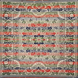 Mid-19th Century American Jacquard Coverlet With Floral & Bird Design