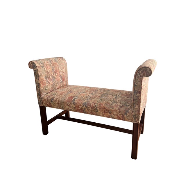 Thomasville Late 20th Century Thomasville Hollywood Regency Scroll Arm Mahogany Bench For Sale - Image 4 of 8