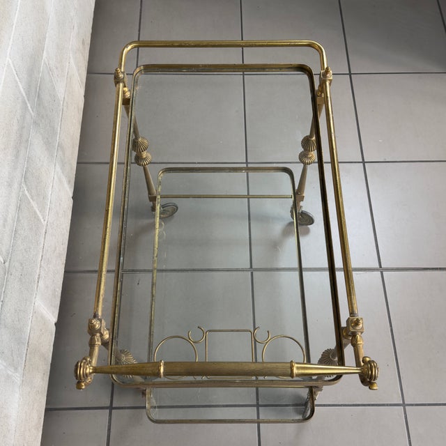 Metal Vintage Brass Crystal Double Shelf Bar Trolley, 2000 For Sale - Image 7 of 11