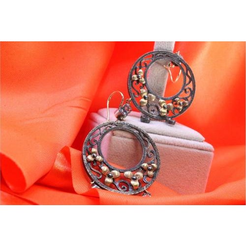 Gold and Silver Earrings with Three Pendants, Set of 2 For Sale - Image 3 of 11