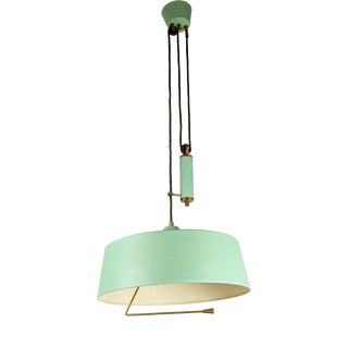 Mid-Century Modern Italian Aquamarine and Brass Counterweight Hanging Lamp from Stilnovo, 1950s For Sale