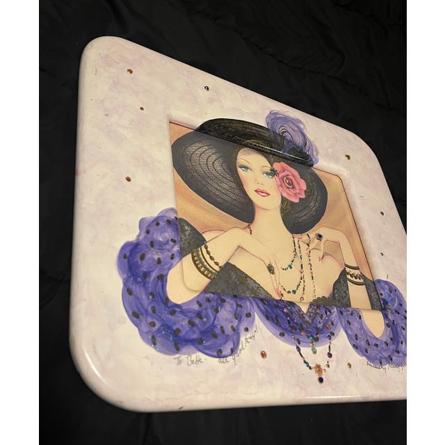 1990s 3D Mixed Media Embellished Print & Frame W Beads Sparkle Signed Mary Vickers For Sale - Image 12 of 12