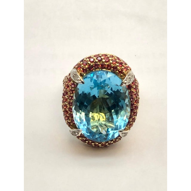 Bochic “Orient” Vintage Ruby & Blue Topaz Ring - 18K Gold & Silver Circa “90s” For Sale - Image 11 of 14