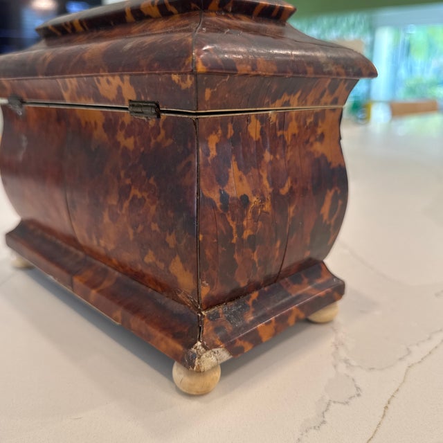 Ornamental & Decorative Materials Early 20th Century English Faux Tortoise Shell Tea Caddy For Sale - Image 7 of 11