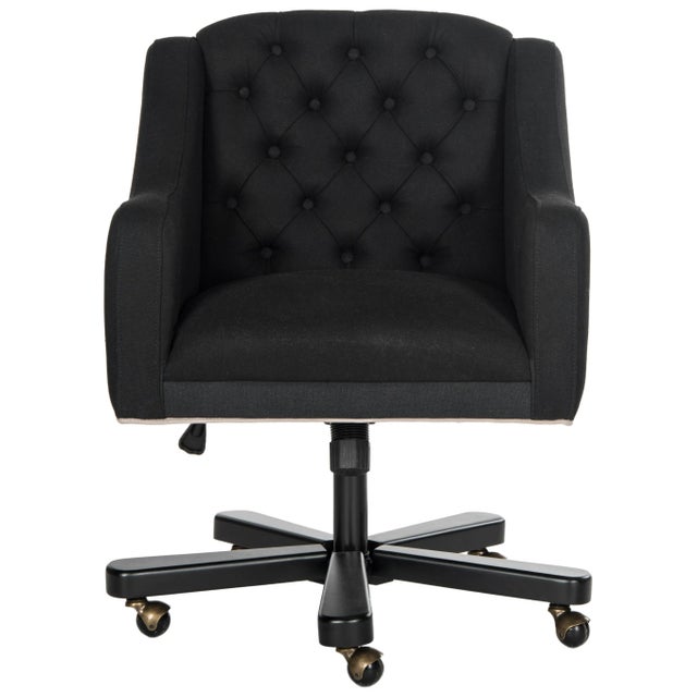Wood Linen Tufted Office Chair in Black & Taupe For Sale - Image 7 of 7
