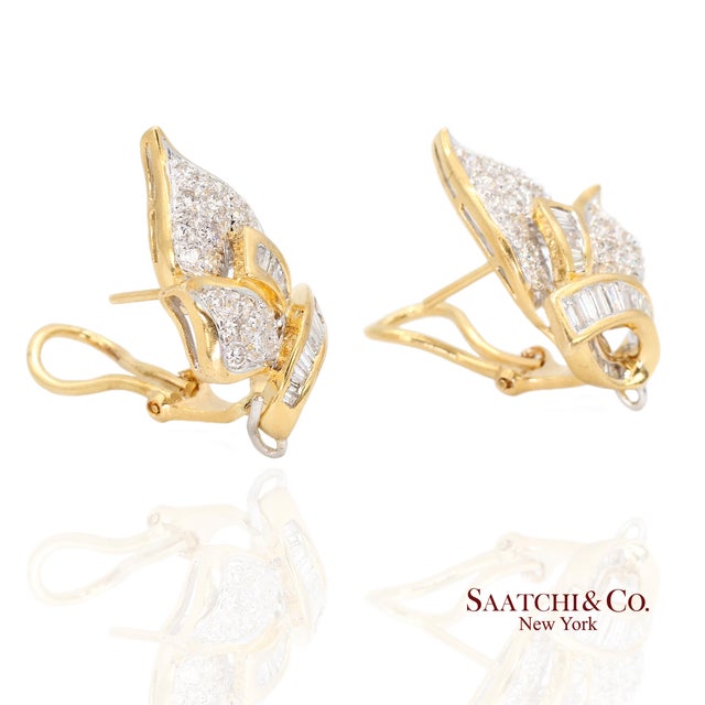Early 21st Century 18k Yellow Gold Natural Diamond Fancy Earring- Set of 2 For Sale - Image 5 of 9