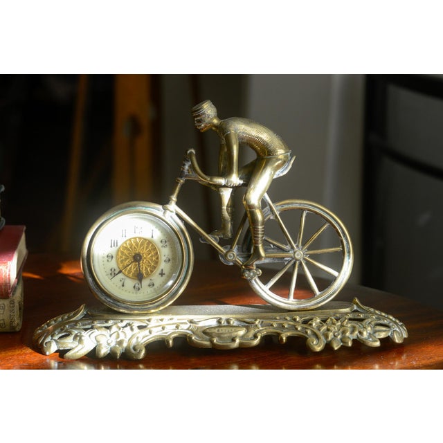 Antique Brass Cyclist Bicycle Clock British United Clock Co Victorian Working For Sale - Image 14 of 14
