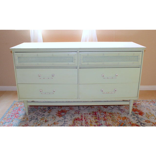 Rare Vintage Bassett Mid-Century Modern Student Desk & Dresser Set in Moss Green - Original Finish For Sale - Image 9 of 18
