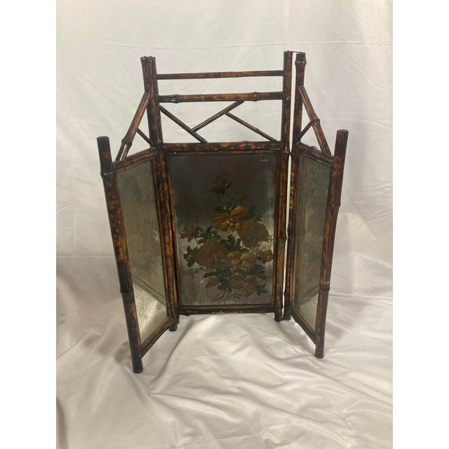 Antique Victorian Aesthetic Movement Bamboo Folding Fire Screen | Hand-Painted For Sale - Image 9 of 9
