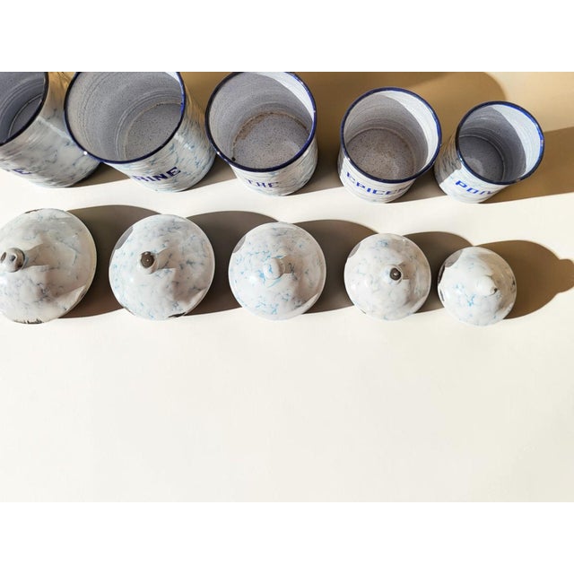Metal Enameled Sheet Metal Spice Jars, 1940s, Set of 6 For Sale - Image 7 of 10