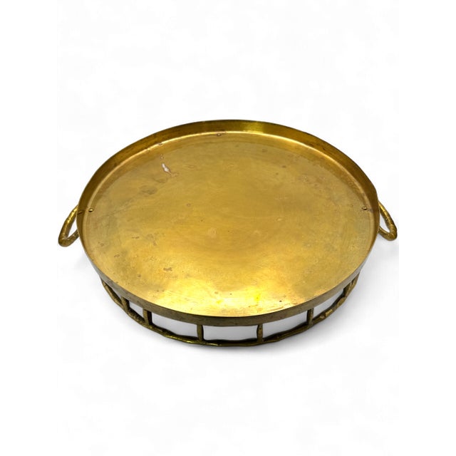 Hollywood Regency Vintage Hollywood Regency Style Brass Faux Bamboo Serving Tray For Sale - Image 3 of 3