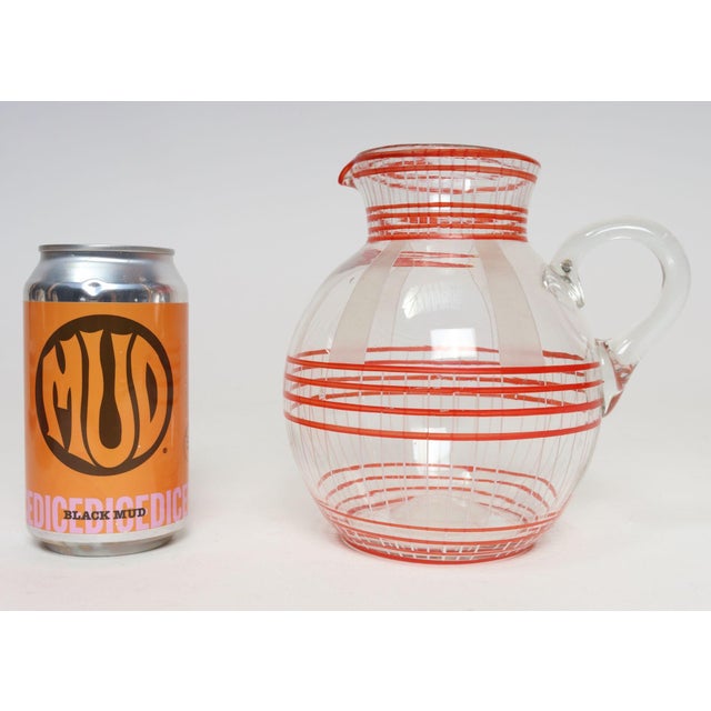 Art Deco Blown Glass Red Striped Bulbous Form Pitcher / Jug For Sale In New York - Image 6 of 15