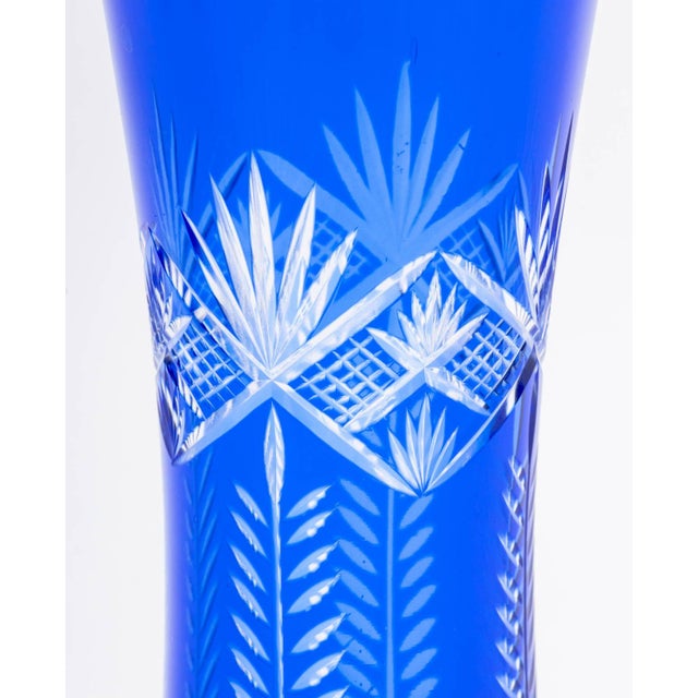 Cobalt Blue Cut Glass Flaring Vases, Pair For Sale - Image 4 of 9