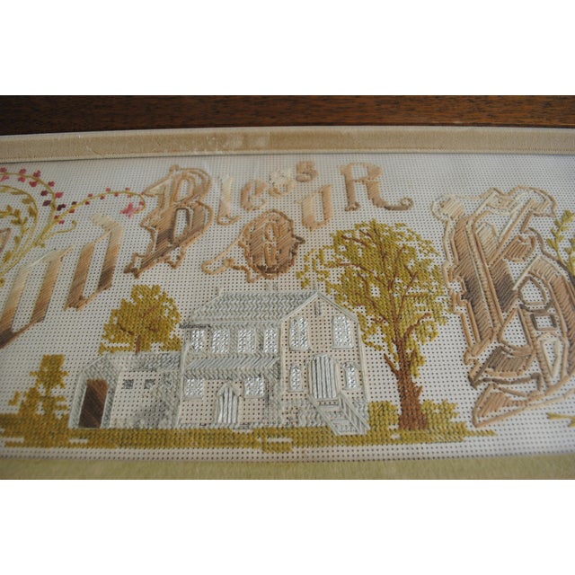 American 1930's God Bless Our Home Framed Cross Stitch on Perforated Paper For Sale - Image 3 of 5