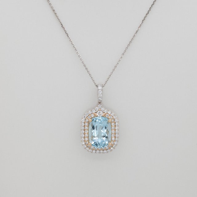 4.9Ct Santa Maria Aquamarine Pendant With Natural Diamond Accents: 14k Gold For Sale - Image 4 of 8
