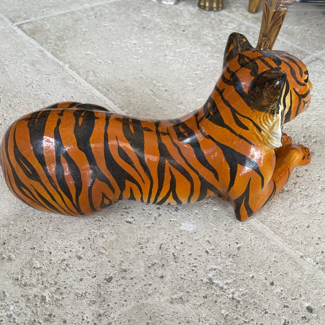 Orange Large Vintage Tiger Ceramic From Italy For Sale - Image 8 of 12