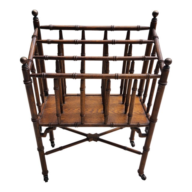 1970s Chic Wood Faux Bamboo Magazine Rack For Sale