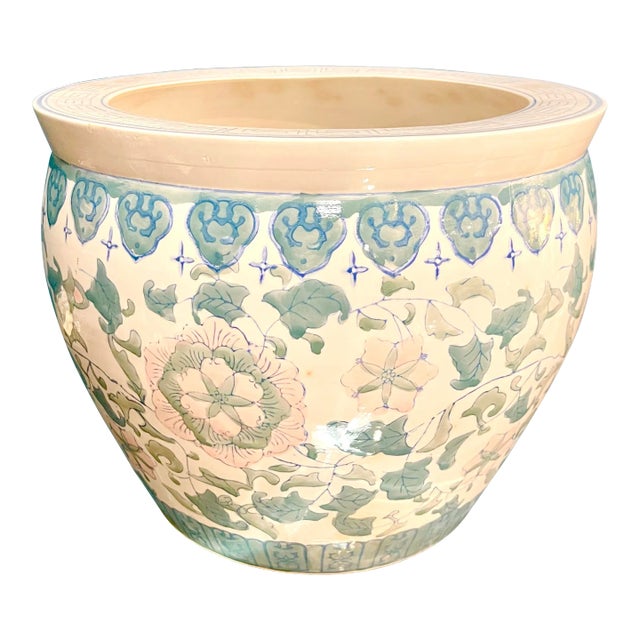 Late 20th Century Pink and Blue Porcelain Fish Bowl For Sale